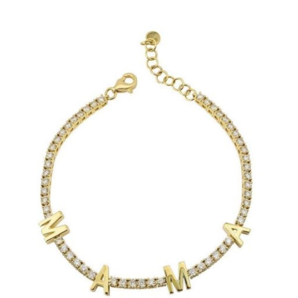 MAMA Initial 14K (or 18k upon request) Yellow Gold Diamond Bracelet